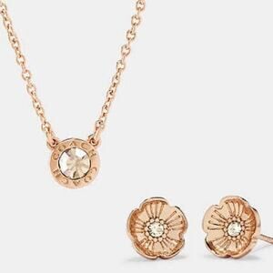 NWT * COACH Open Circle Necklace And Tea Rose Stud Earrings Set - $125.